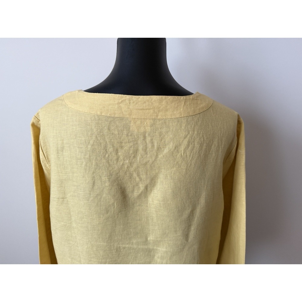 Hot Cotton Women's L Yellow Linen Blouse With Wooden Accents At Neckline NWOT - Picture 6 of 7